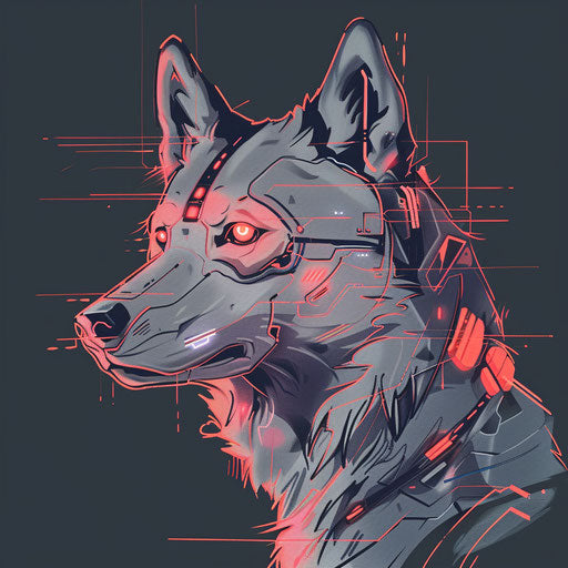 Futuristic flat tattoo sketch of cybernetic husky