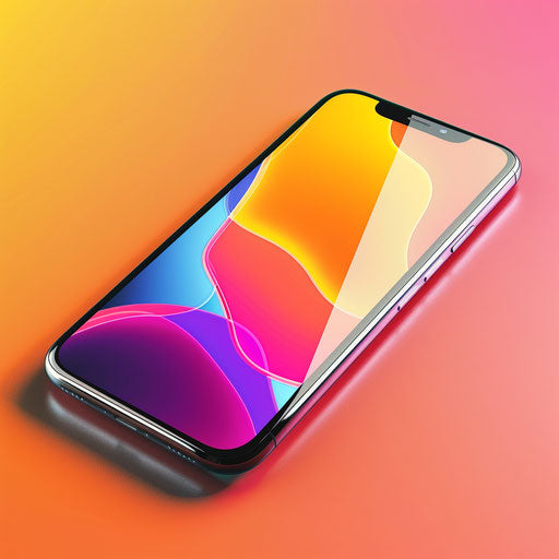 Mobile clipart in photorealistic style with flat random background, vibrant tones and enhanced clarity