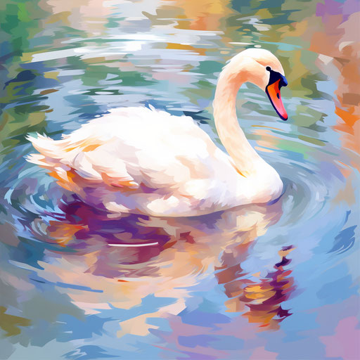 Swan clipart in the style of Impressionistic Art, on a white background