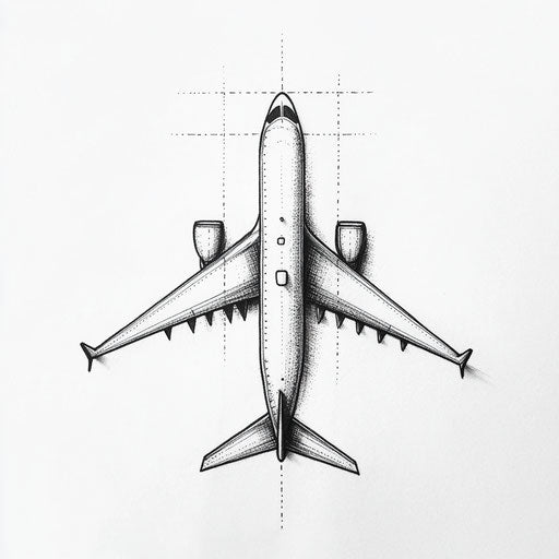 Minimalist airplane tattoo sketch on pure white background