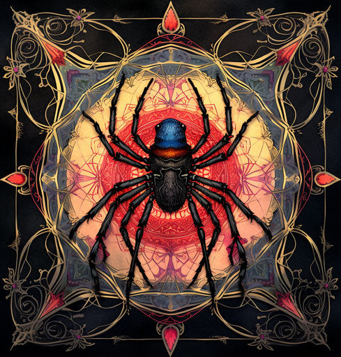 Drawing of spider with intricate minimalist designs