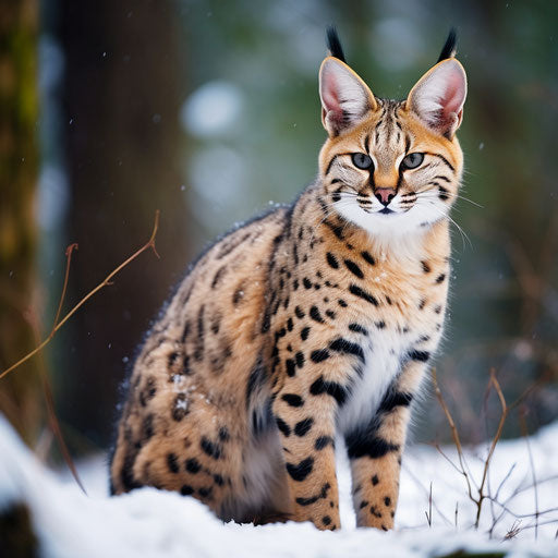 A serval cat in the snow