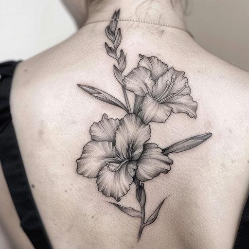 Gothic style gladiolus tattoo with dark shades