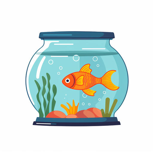 Minimalist-style clipart of a fish tank, on a white backdrop