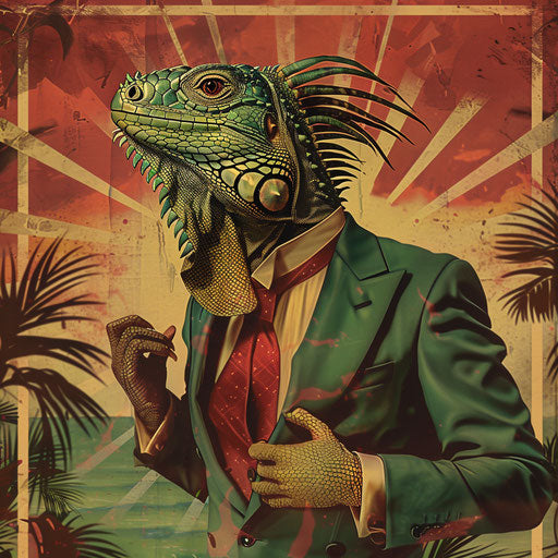 Vintage poster of an iguana as a 1950s movie star