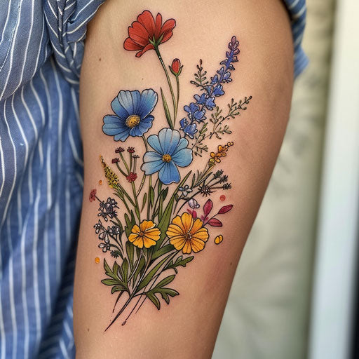 Colorful wildflower bouquet tattoo