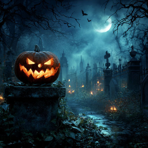 Spooky Pumpkin in a Mysterious Cemetery