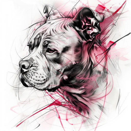 Surreal pitbull tattoo design on pure white background