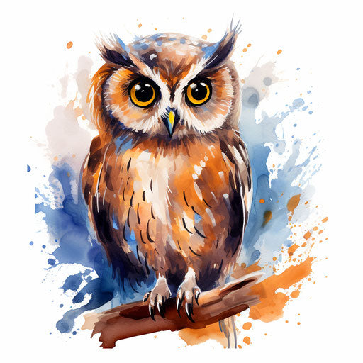 Cute owl in Impressionistic Art style, on white background