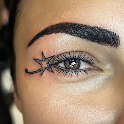 Eyebrow tattoo with nautical star and rope details