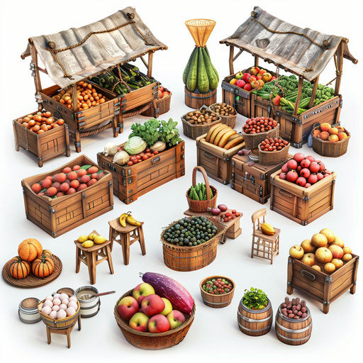 Realistic market clipart on flat white background