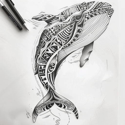 Polynesian style whale tattoo sketch