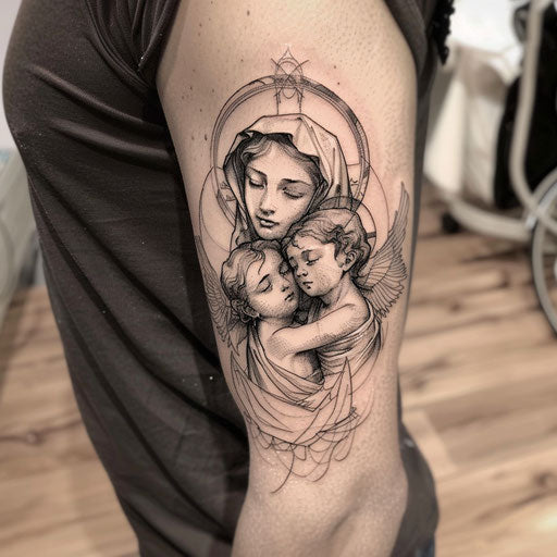 Mother son tattoos with mystical themes