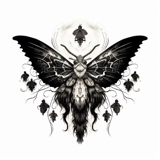 A black and white moth with a long beard