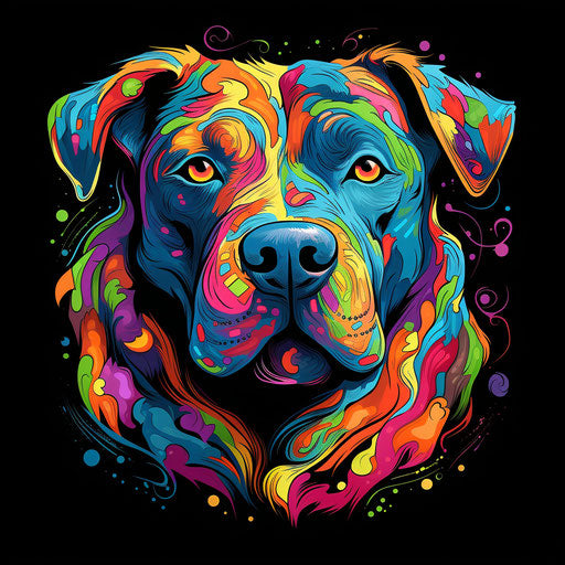 Colorful pit on black background, petcore style, bold portrait