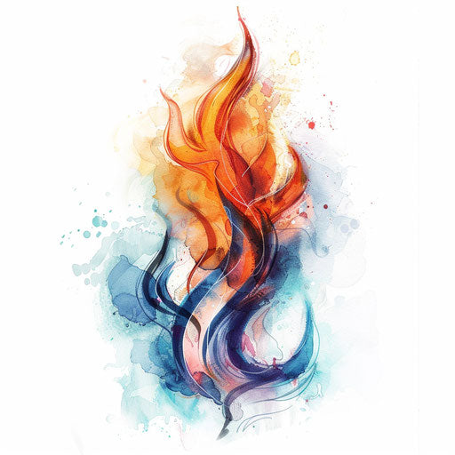 Watercolor flame with soft, blending colors on white background