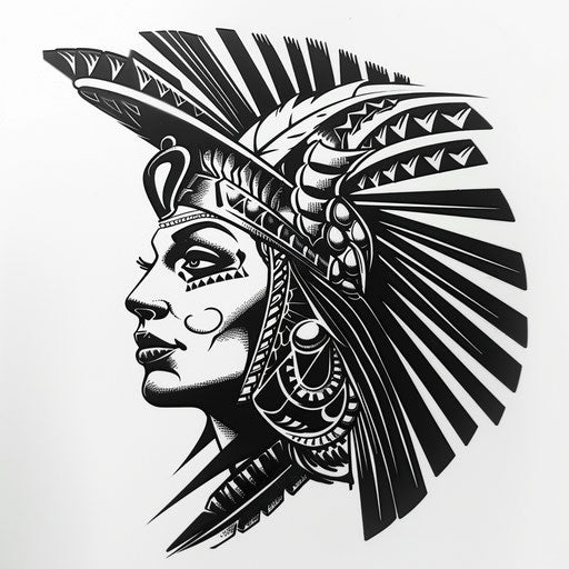 Vintage style Cleopatra tattoo stencil, black and gray, on white background