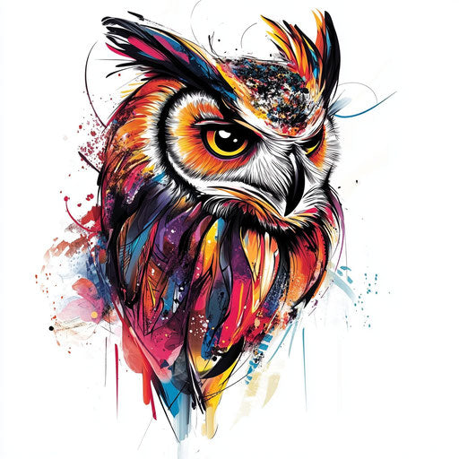 Owl neck tattoo in bold pop art style