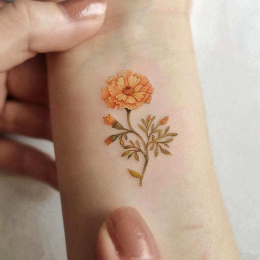 Graceful depiction of a lone marigold with delicate petals in soft pastel hues