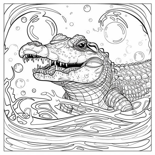 A playful alligator blowing bubbles while swimming