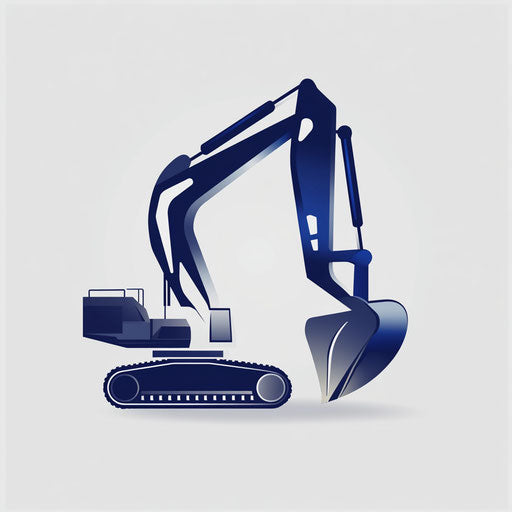 Creative construction company logo with stylized excavator arm and modern typography on gray background