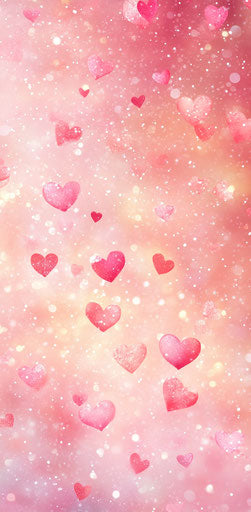 Pink background with numerous hearts and blurred lights