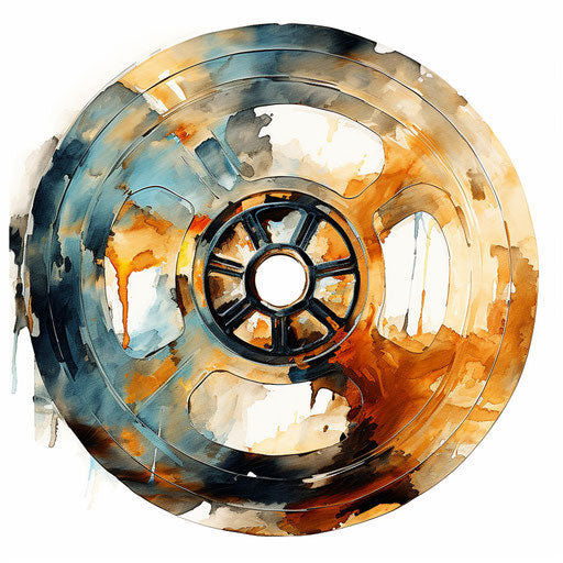 Movie reel clipart in the style of Oil painting