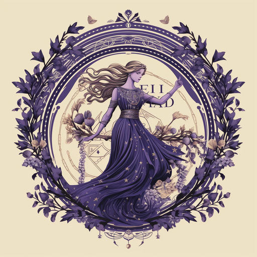 The Virgo zodiac and Virgo zodiac sign vector, in ink-washed style