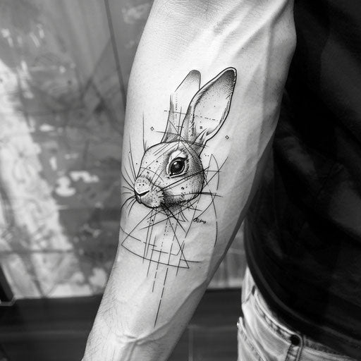 Minimalist sketch of a bunny with geometric patterns