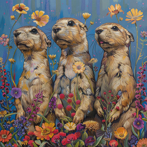 Prairie dogs with vibrant prairie flora