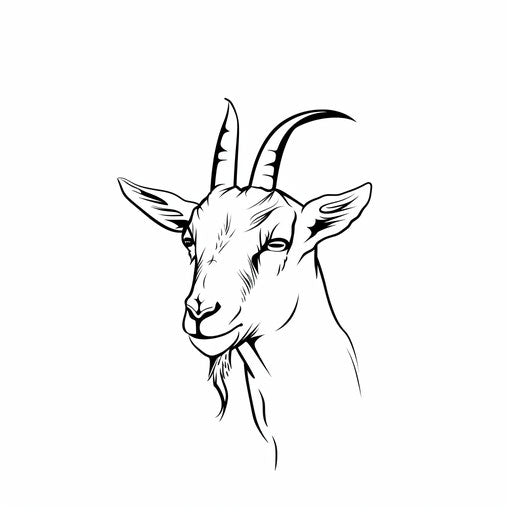 Minimalist goat tattoo illustration on white background, single line art style