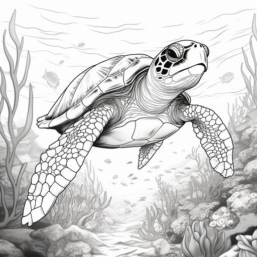 Sea turtles coloring pages inspired by famous artists
