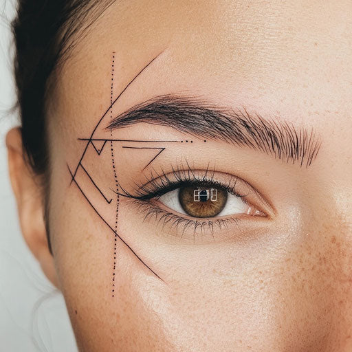 Bold, clean lines brow tattoo with minimalist geometry