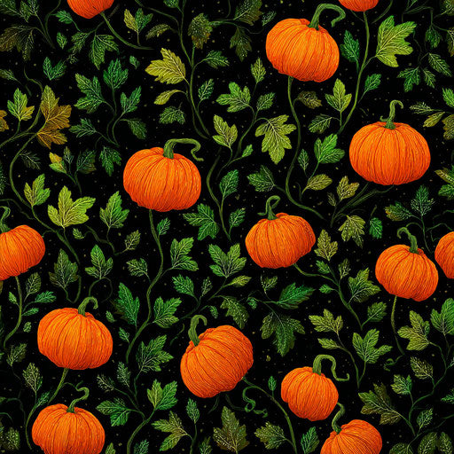Festive pumpkin and green foliage on a black background
