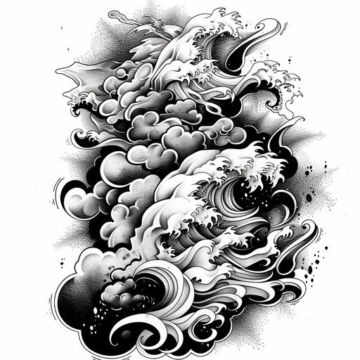 Elegant storm tattoo sketch with lace-like cloud patterns
