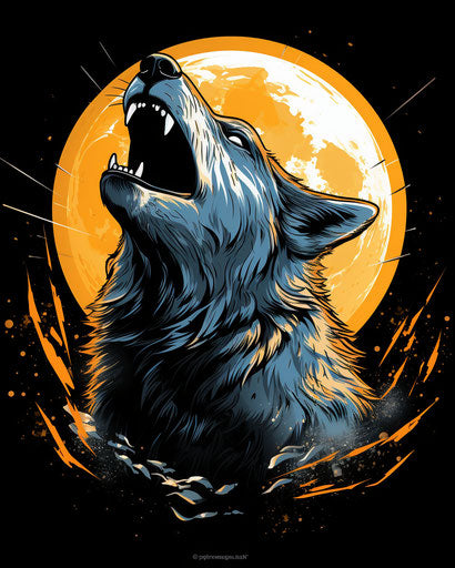 Howling wolf in the moon with splashes, classic tattoo style