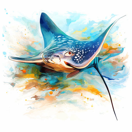 Stingray clipart in the style of Impressionistic Art, on white background