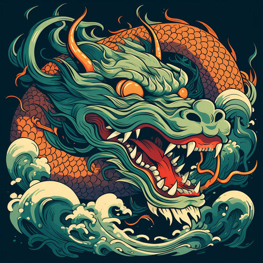 Junior Asian dragon head, dark emerald style