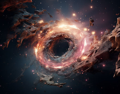 Spiral galaxy through telescope, precisionist art style