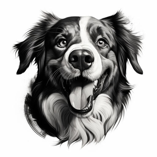 Black and white dog design illustration with strong facial expression