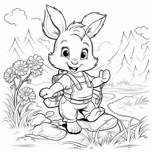 Coloring pages of small rabbit, cartoon style, high quality