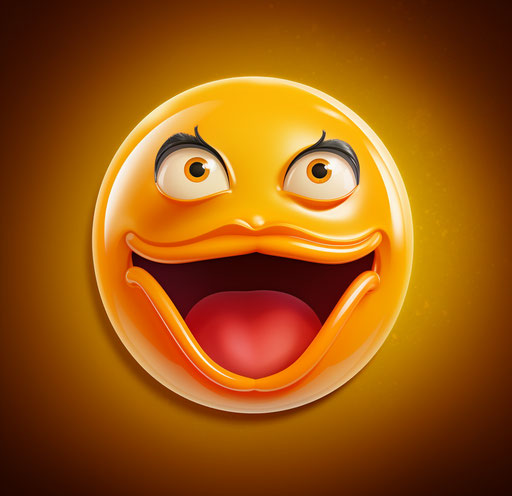 Funny emoji with tongue sticking out, Nikon d750 style photo, dark yellow and dark orange