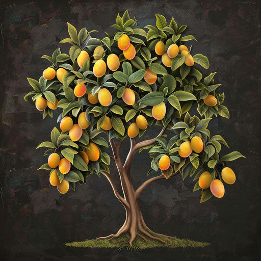 Realistic mango tree illustration on dark background