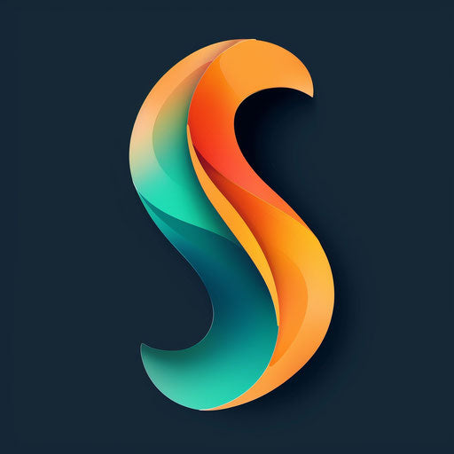 Brand logo with abstract shapes and vibrant gradient, showcasing teal and orange colors
