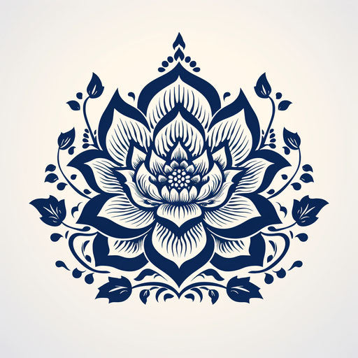 Lotus Flower: Bold black and white drawing with nature patterns on white background