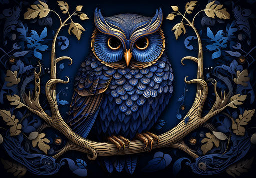 The owl in art nouveau style, dark black and navy