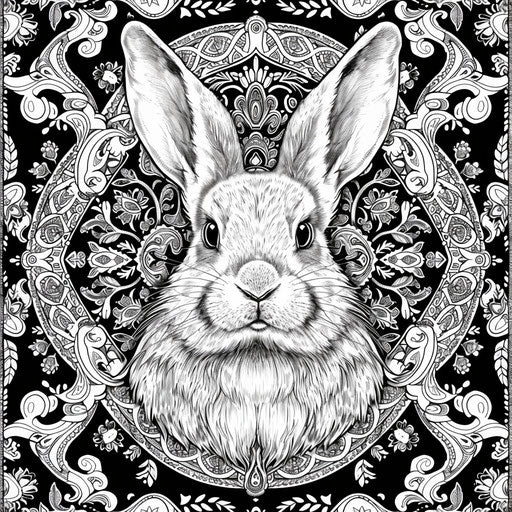 Easter bunny surrounded by intricate paisley designs