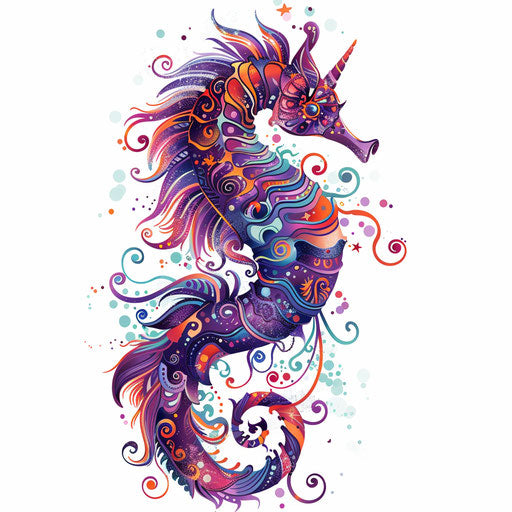 Mystical seahorse with intricate patterns and colors
