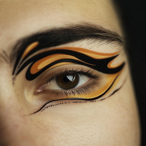 Brow tattoo with surreal and abstract design wrapping around