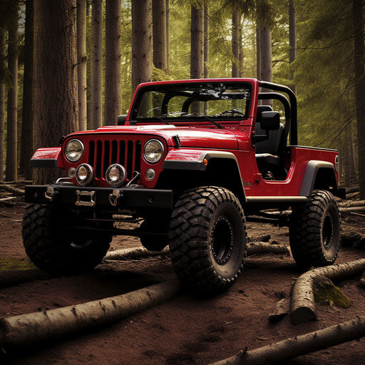 Bright cherry red classic jeep wrangler